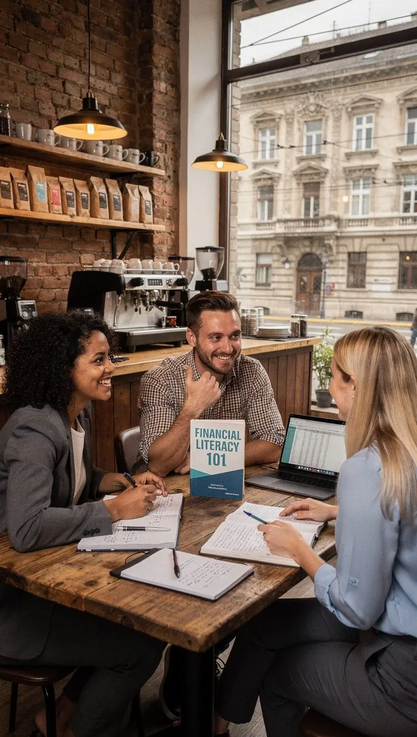 Könyvek és jegyzetek egy asztalon, amelyek a pénzügyi tudatosság alapjait segítik elsajátítani.